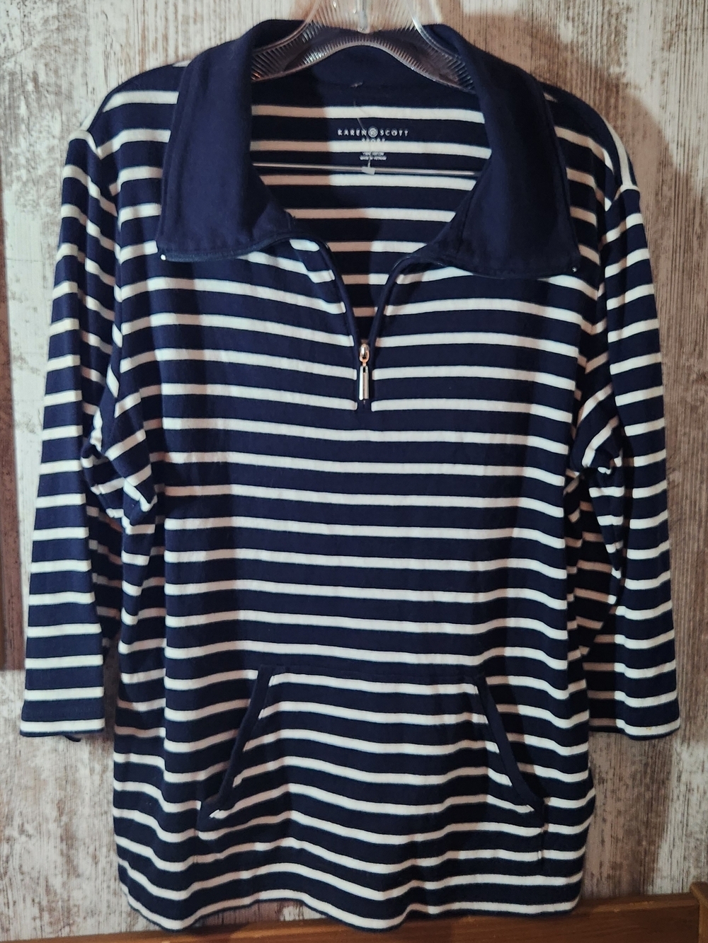 Karen Scott Navy and White Striped Long Sleeve Pullover Size L Nautical Vibes